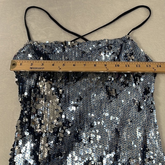 Dress The‎ Population S Cosmopolitan Blue Silver Metallic Spaghetti Strap Dress - Picture 10 of 13